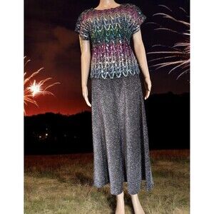 VTG Personal Leslie Faye 60 70 Maxi Skirt Disco Stretchy Silver Shimmery 8 Party